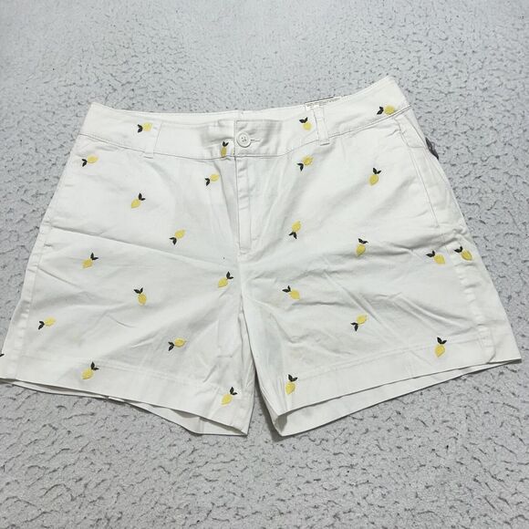 St. John's Bay Pants - St. John's Bay Women's 14 White Yellow Lemon Pattern 5" Inseam Flat Front Shorts